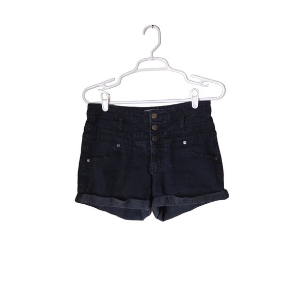 Mossimo Shorts Womens 10 Stretch Black Triple Button Rolled Cuff - Picture 1 of 15
